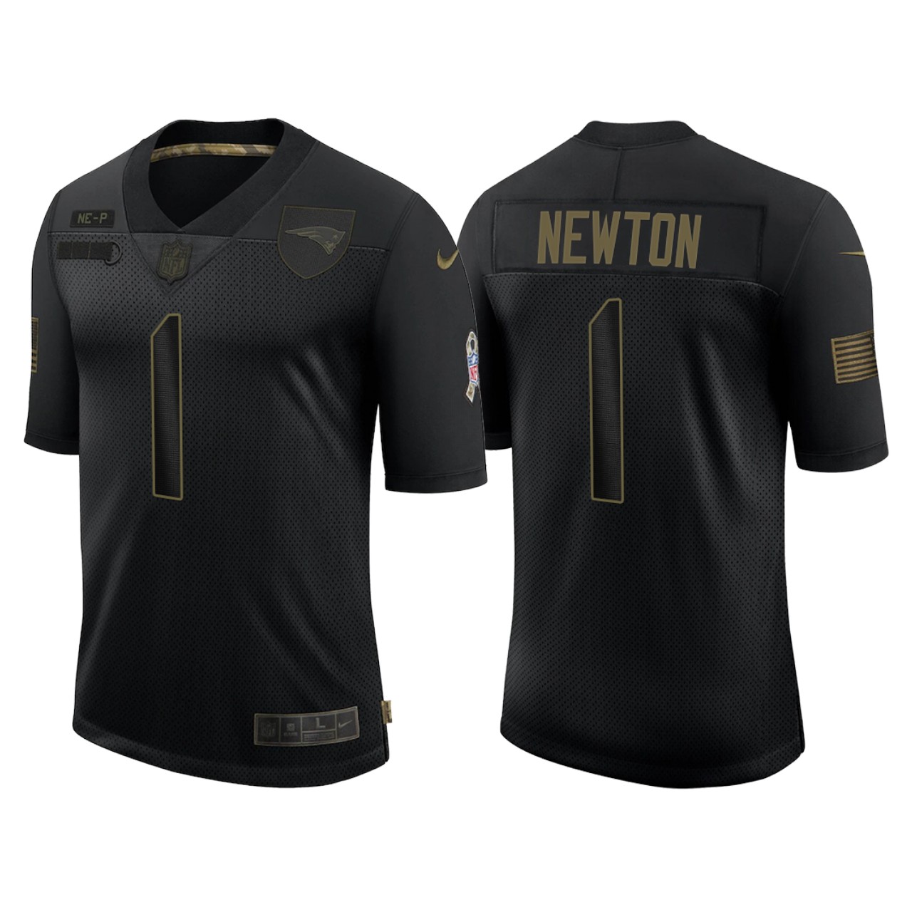 Men's New England Patriots #1 Cam Newton 2020 Black Salute To Service Limited Stitched Jersey